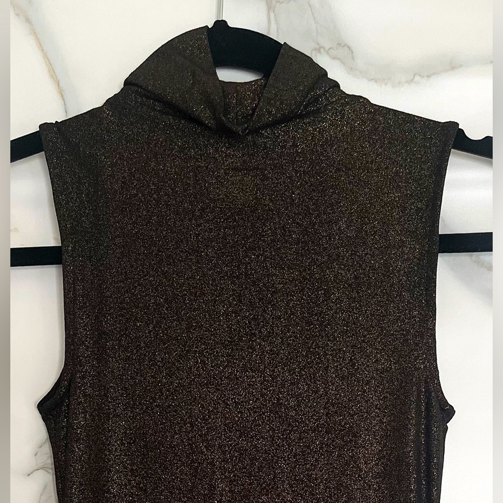 Express Black with Gold Shimmer Mock Neck Bodysuit